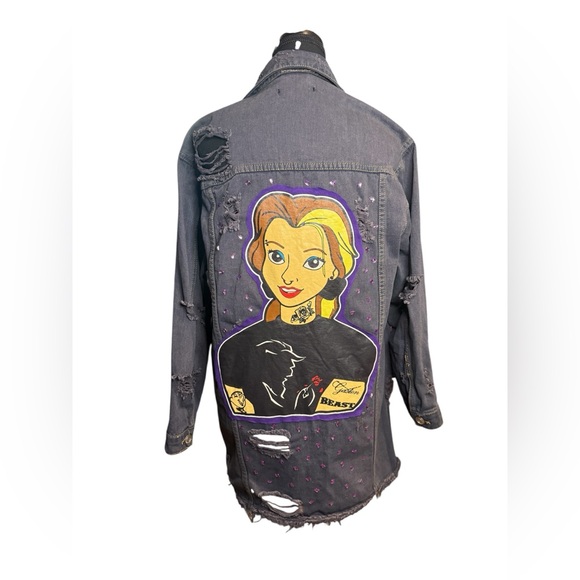hello love Jackets & Blazers - Custom Distressed Denim Jacket Beauty & The Beast Belle Graphic Grunge Punk Glam